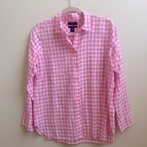 J.Crew Women’s “Boy” Long Sleeve Button Down Shirt Pink Gingham Size 8P